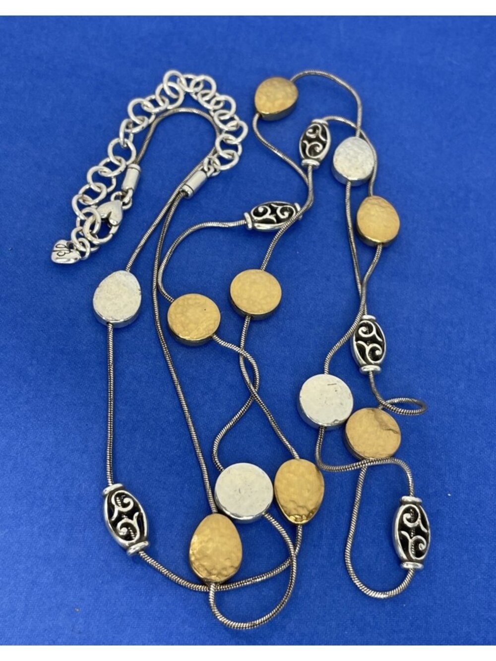 Brighton Mediterranean Gold-tone Silver-tone Hammered Disc Long Necklace 40”